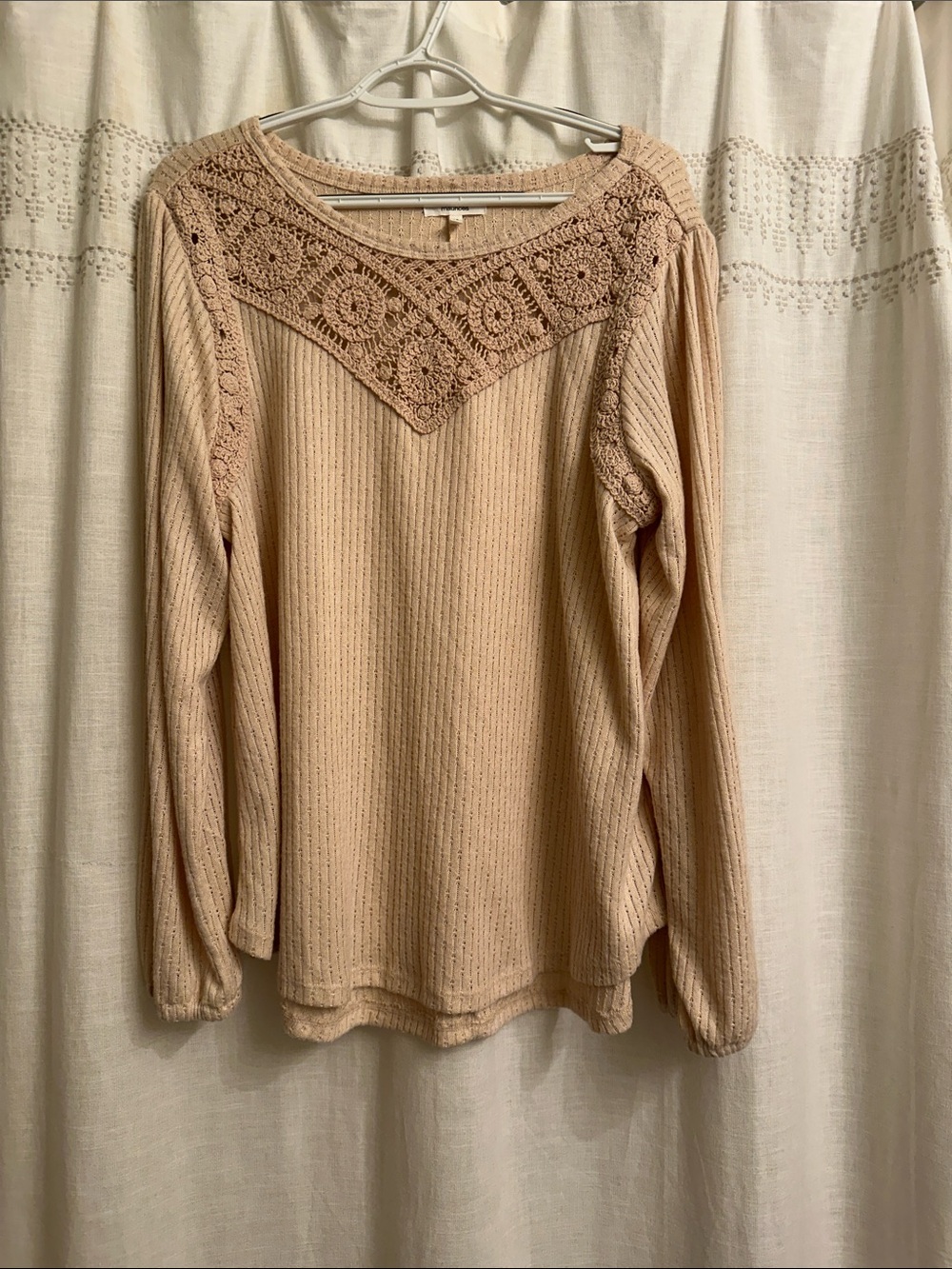 Maurices Crochet Yoke Long Sleeve Top - Beige